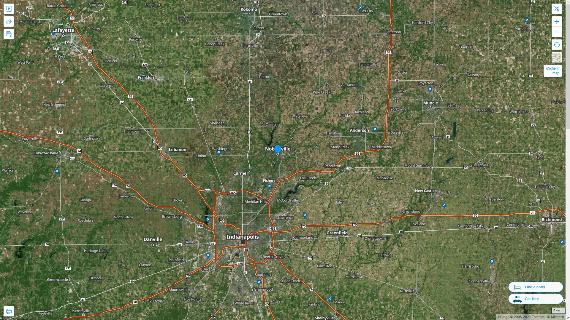 Noblesville Indiana Highway and Road Map with Satellite View